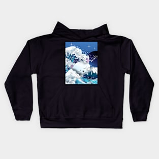 Cat sleeping behind Mount Fuji and the wave off Kanagawa Kids Hoodie